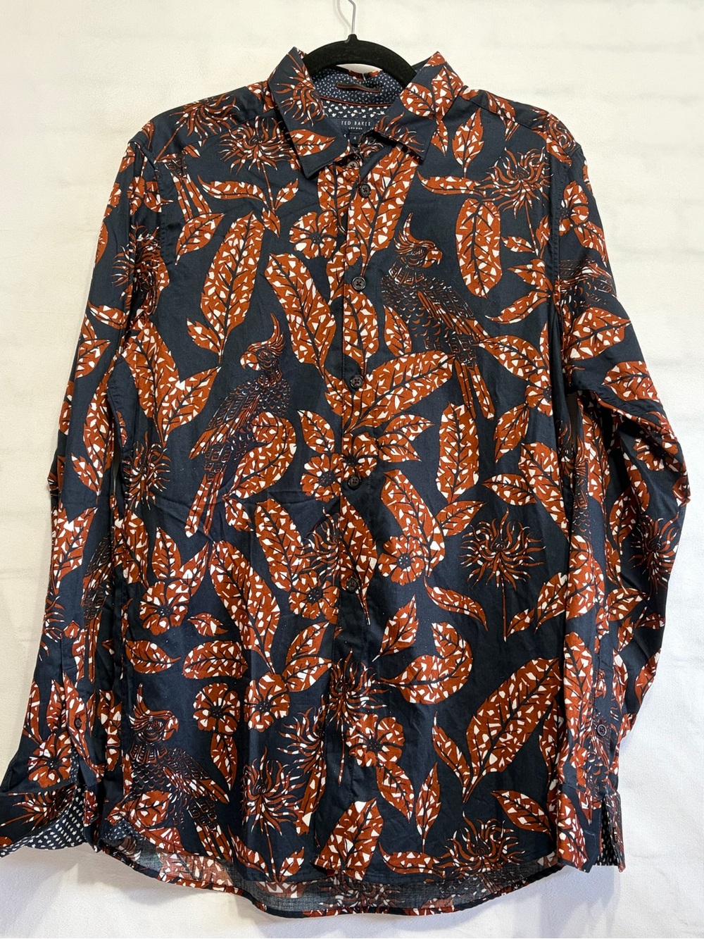 Ted Baker London Men’s Long Sleeve Shirt Size 4 Cotton floral/bird Black